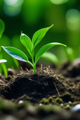 a green plant growing in nature while its soil having hydrogel