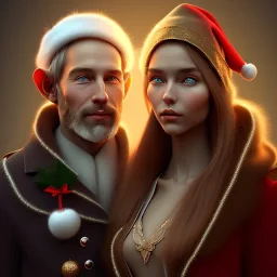 two elves. woman and man. Christmas scene. photorealistic. low-key