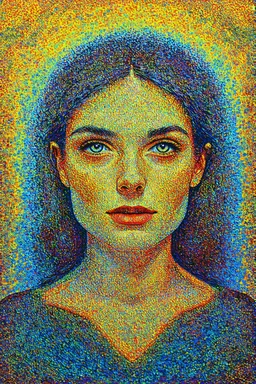 recursion mirror; surrealistic stylistic pointillism with a splash of Post-Impressionism