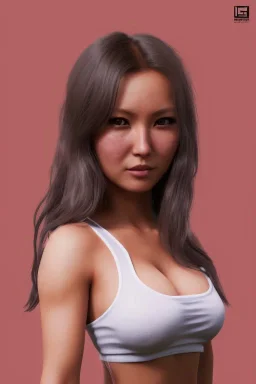  isometric clean art of super japanese woman Camilla Luddington, busty hitomi tanaka, Lara croft clothes, soft lighting, soft pastel gradients, high definition, 3d icon clay render, blender 3d