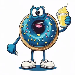 retro Cartoon mascot of a donut holding a glass of lemonade