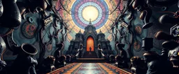 weird perspective portrait, with background in the style of escher and giger, a chill contrapunctus fugue in the style of fsol, beethoven, goa trance breaks, dancefloor drum and bass,