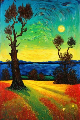 macabre; a sinister landscape painting in the style of Van Gogh