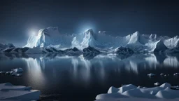 antarctica at night,glaciers,lakeside,8k, volumetric lighting, Dramatic scene,