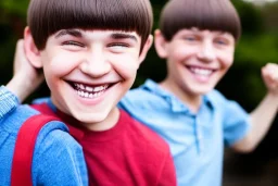 huge grin on a boy with a bowlcut