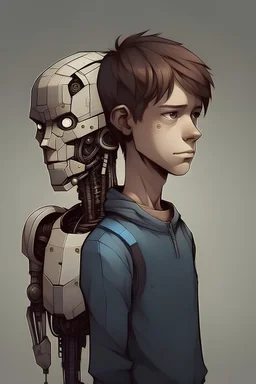 half human half robot boy realestic