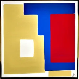 Suprematist painting red circles, gold, blue, white