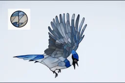 vitrail d'un geai bleu ailes déployées art déco style japonais