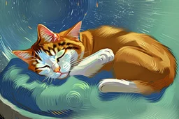 sleeping cat in van gogh style