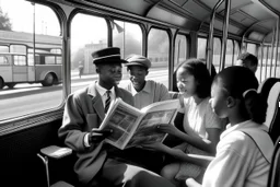 Un grupo de personas felicita el cumpleaños desde las ventanas de un autobús, mientras el conductor lee un libro de poemas, imagen al estilo de la película Paterson, fotografía realizada con una cámara Leina. Objetivo de 35 mm