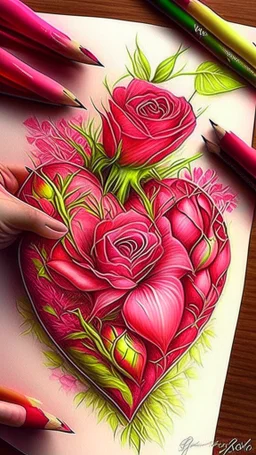 Valentines day, art, drawing, very realistic, detailed, vibrant colors.