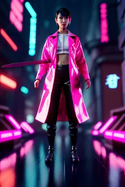 Blade runner Scene, Asian cyber woman:: symmetry photography, cyberpunk, pink hair, makeup, long line eye, light iris, :: latex coat, pink, white, black :: cinematic, Ultra realistic, dark scene, soft color, highly detailed, unreal engine 5, RTX, ultra detail, 3d, finely drawn, high definition.