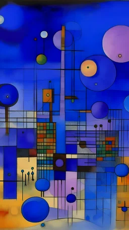 A violet space station surrounded by planets painted by Paul Klee