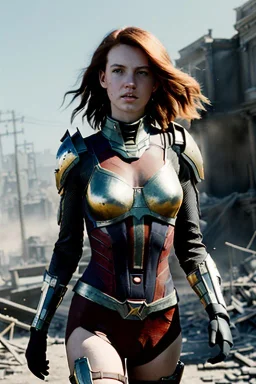 ultrarealistic, ruined city,__skimpy sci-fi armor__, __angles__, 18 year old woman, strikingly beautiful,ginger hair, _colour_, [__starlets__|__starlets__], (pale __skincolor__ skin:1.2), __camera__, _hair_, detailed face and eyes, medium breasts, leather choker, freckles, dynamic pose, resolved expression, __accessory__, strappy outfit, (straps:1.1), sword in scabard on left hip, (buckles, buttons, snaps, rings:1.0), haltertop style breastplate, detailed eyes, plump lips, sci-fi theme