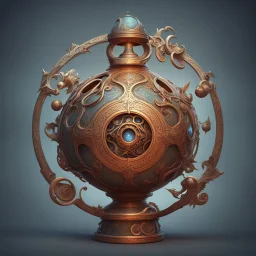 Bordered digital illustration of a Celestial Alembic rendered 3d object. in the style of kaja foglio, Symbolism and Hermeticism. High quality, masterpiece. Dungeons And Dragons