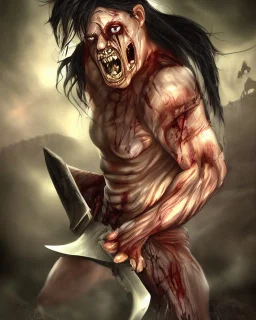 screaming scary zombie human berserker meaty black hair big greatsword