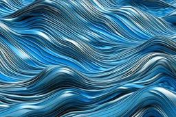 Design an abstract representation of ocean waves using flowing metal lines. Incorporate shades of blue and silver to evoke the calming essence of the sea.