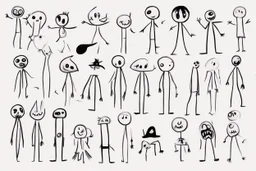 make a bunch of simple hand-drawn spooky and cute cartoon characters with bodies arms, and legs I could draw and make them all different