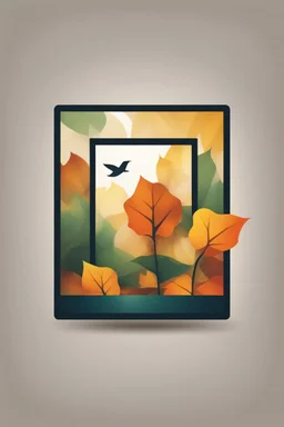 square logo , landscape with leaf fall, flying leaves