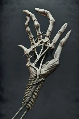 A skeletal hand, gripping a scythe