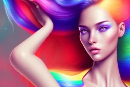 Sexy ladygirl, cute, beautiful, long hair, rainbow hair, rainbow dress, close up portrait by vendor