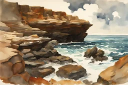 Clouds, rocks, cliffs, rocky land, sci-fi and fantasy, beyond and trascendent, 90's sci-fi movies influence, winslow homer watercolor paintings