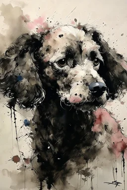 portrait painting by Yoji Shinkawa, Guy Denning, Florian Nicolle of a poodle dog on watercolour paper