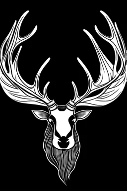 moose antler outline in white black backround cartoon style