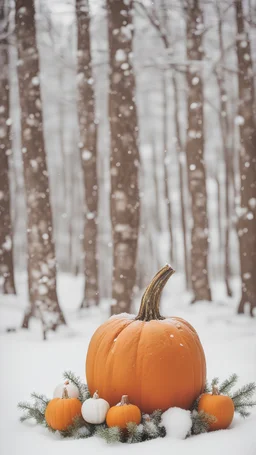 Pumpkin with snow , Merry-x-mas decoration, tree