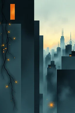 An abstract cityscape at dusk, where geometric buildings dissolve into soft, hazy forms. Delicate flora vines creep up the stark structures, their leaves catching the last light. The scene evokes a sense of urban melancholy, rendered with a sense of ethereal beauty. The style is a blend of minimalist composition and soft, blended watercolor textures, inspired by the clean, zen-like lines of Japanese woodblock prints. Modifiers: fantastic view highlighted by fog and particles illuminated by the r