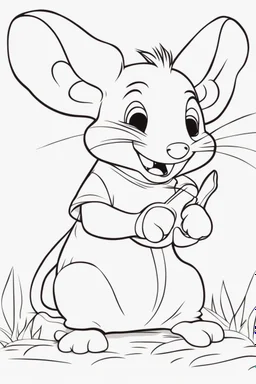 blank colouring book, white blank background, simple picture for toddlers, little mouse, disney and pixar style