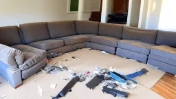 brand new disassembled couch in living room