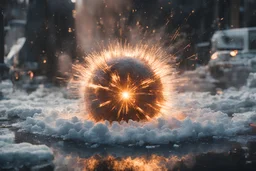 Atomic explosion, made of ice, ULTRA REALISTIC, details, intricate detail, professional lighting, film lighting, 35mm, anamorphic, lightroom, cinematography, bokeh, lens flare, film grain, hdr10, 8k, Roger Deakins, incredibly detailed, reflect, sharpen