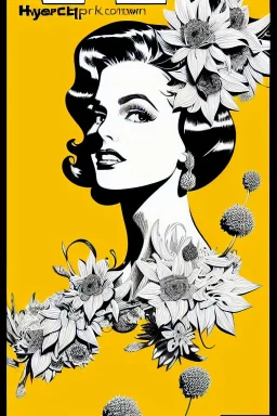 hyper detailed, black and white, thick line, coloring book illustration, lineart, stunningly beautiful woman in flowers, alex raymond style