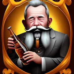 Vieux monsieur, nain, moustache, homme endormi sur chaise, biere en main