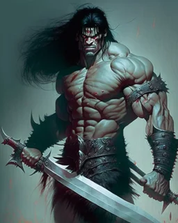 human berserker meaty black hair big greatsword