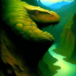 Dinosaur head oil painting. Zdzisław Beksiński, Alex Maleev, Virginia Frances Sterrett