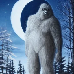 hyper realistic haunting bigfoot beast under the moonlight