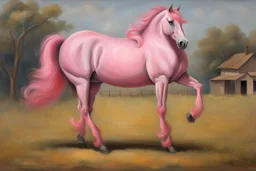 a pink horse like a 19th painting