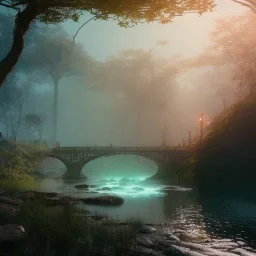 Artemis Tapınağı fantasy art, island waterfall palms twigs spring sunset rainbow bridge birds, lighting, cinematic, extremly, mist, unreal engine 5, cinematic lighting, beautiful, photorealistic, abstract