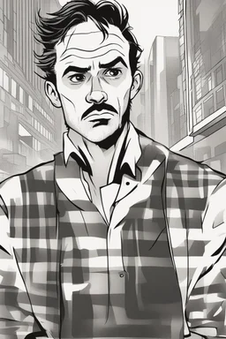 man with scruffy hair, stubble and a judgmental facial expression comic book style