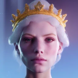 A portrait of a crystalised ices snow and gold queen, atmospheric,fantasy, realistic, unreal engine 5, cinematic lighting, octane render.