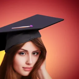 a beautiful young woman who just got congratulated from college wearing a graduation hat , dramatic, dramatic lighting, volumetric lighting, hyperrealism, 8k, high quality, photorealistic, lot of details