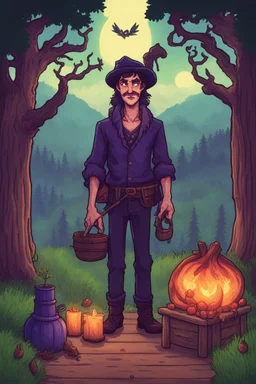 A man cursed by a witch's curse, stardew, valley style