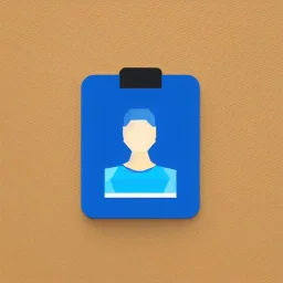 full view of a low-poly, flattened vector image icon of an identification card with photo of person, blue color palette, transparent background.