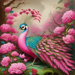 A pink wind elemental peacock painted by Henri-Robert Bresil