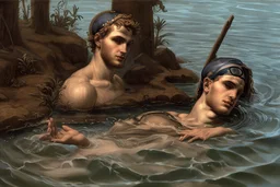 man in camo swim in deep water by andrea del sarto