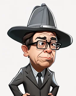 Caricatura de Gustavo Petro hablando serio cuerpo completo sombrero estilo baquero traje gris no cornbata obra de arte detallado 4k