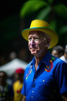 jo biden in st lucia costume, zeiss prime lens, bokeh like f/0.8, tilt-shift lens 8k, high detail, smooth render, down-light, unreal engine, prize winning