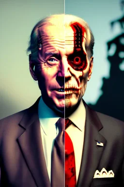 Ultra realistic image, joe biden zombie, zombie performance, suit, skull, blood, torn arm, night, walking twisted, waist up view, thriller style, dark ambient, highly detailed, White House background, concept art, unreal engine 5, god rays, ray tracing, RTX, focal lighting, ultra detail, volumetric lighting, 3d, finely drawn, high definition, high resolution.